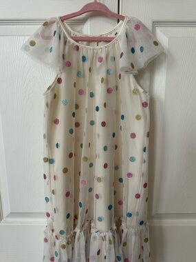 H&M - Cream Tulle Polka Dot Maxi Dress with Ruffle Hem